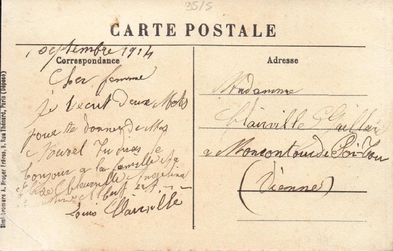 CLAIRVILLE Louis CP Verso Goussainville