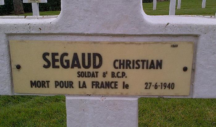 SEGAUD Christian Plaque Tombe